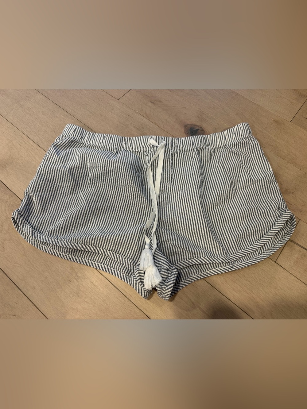 Calvin Klein Striped Drawstring Tassel Shorts - Grey and White